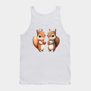 Squirrel Couple Heart Acorns Tank Top